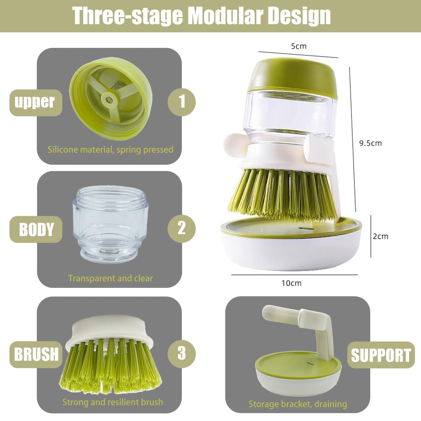 Soap Dispensing Dish & Pot Brush with Stand