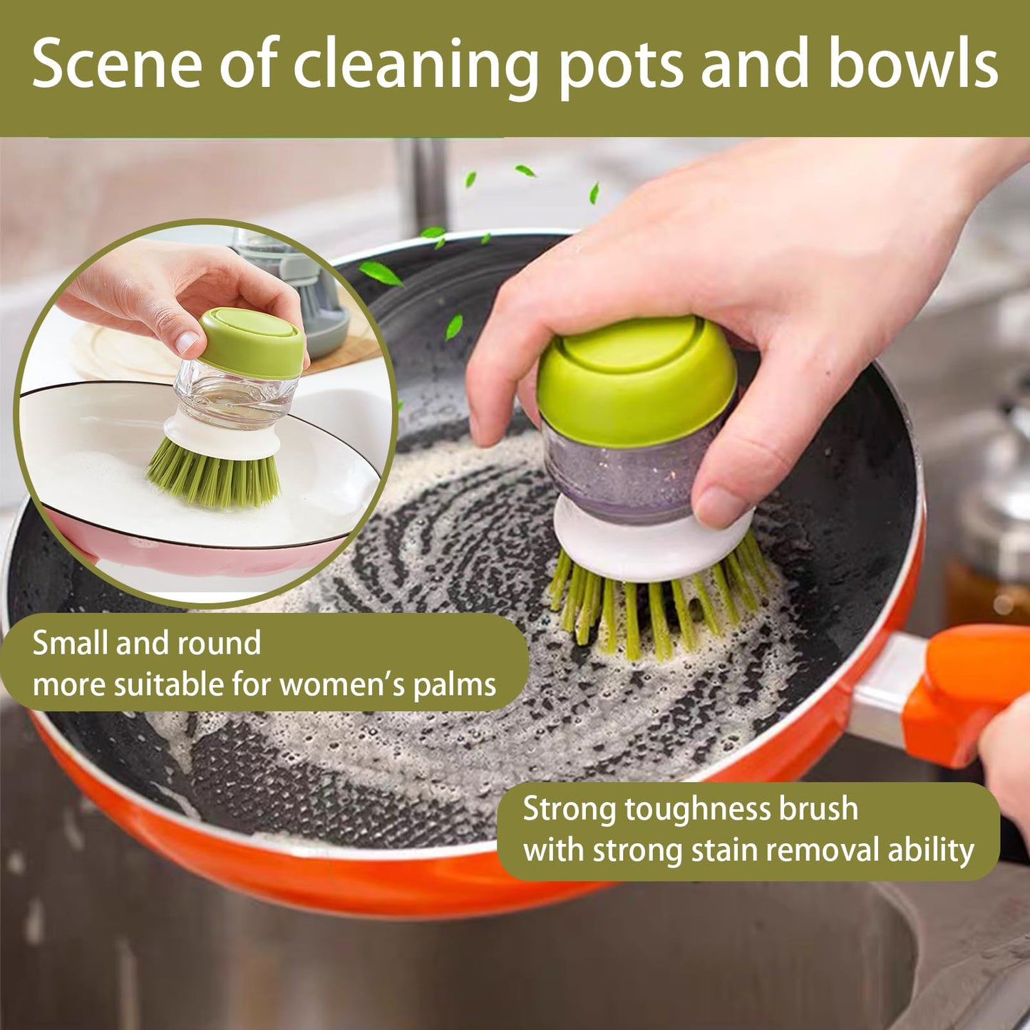 Soap Dispensing Dish & Pot Brush with Stand