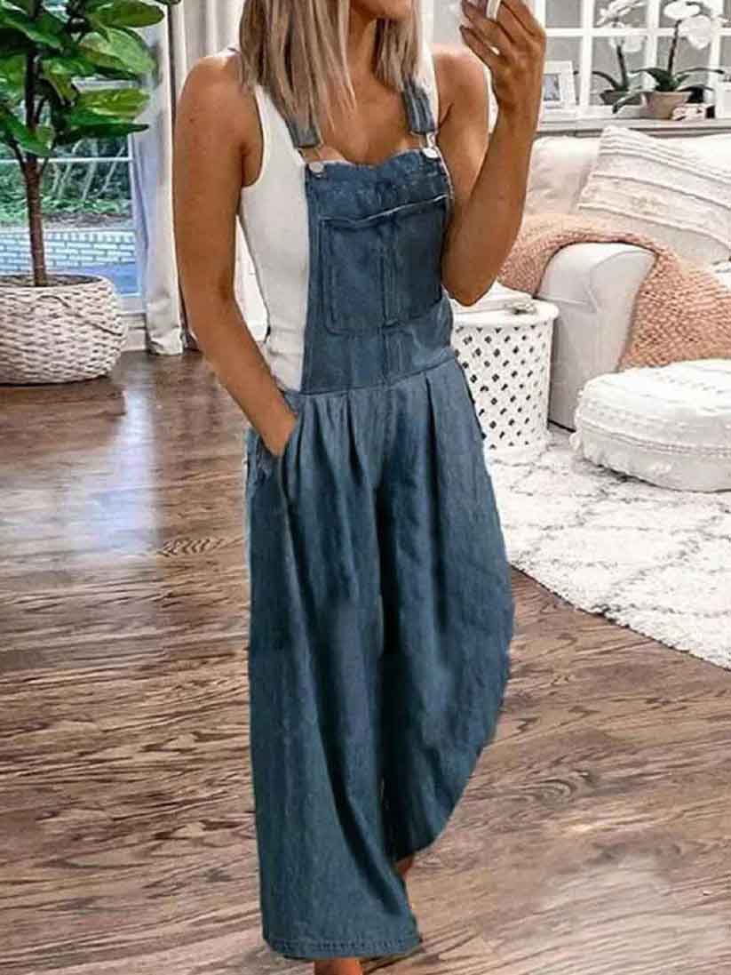 Stunncal Casual Fashion Loose Denim Jumpsuit