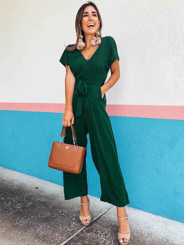 Stunncal V Neck Lace-up Jumpsuit
