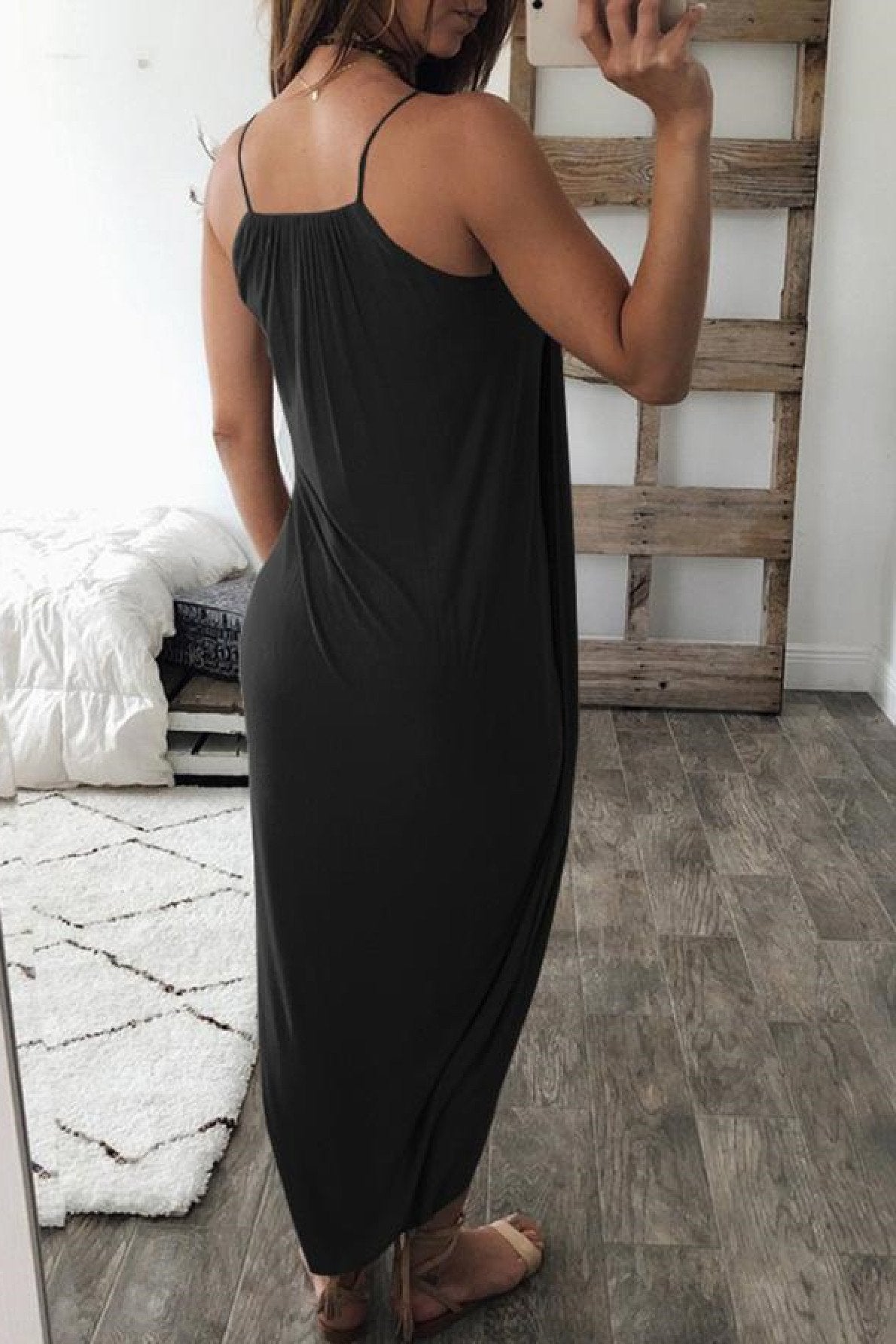 Stunncal Wrapped Split Solid Cami Beach Dress
