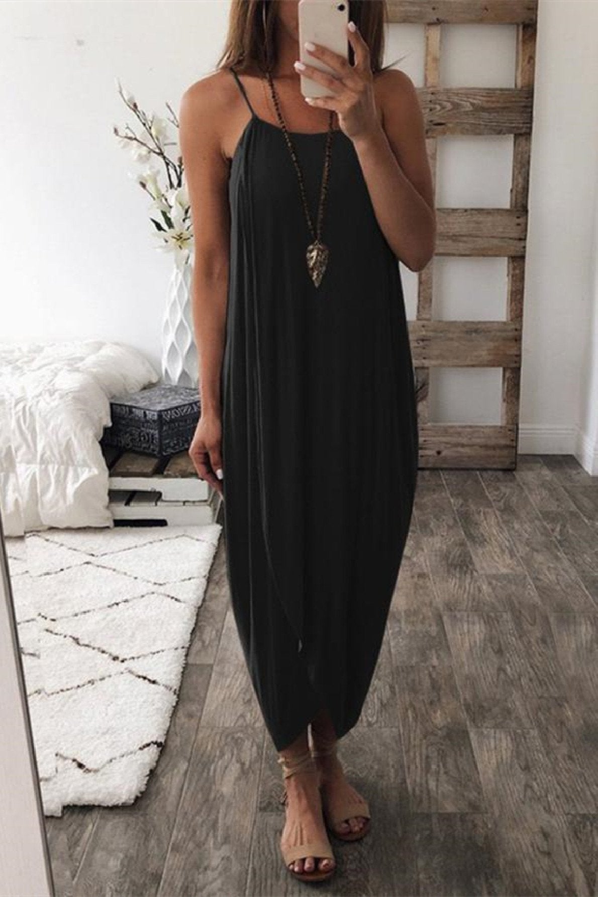 Stunncal Wrapped Split Solid Cami Beach Dress