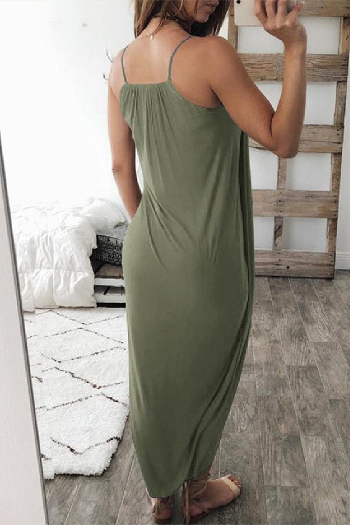 Stunncal Wrapped Split Solid Cami Beach Dress