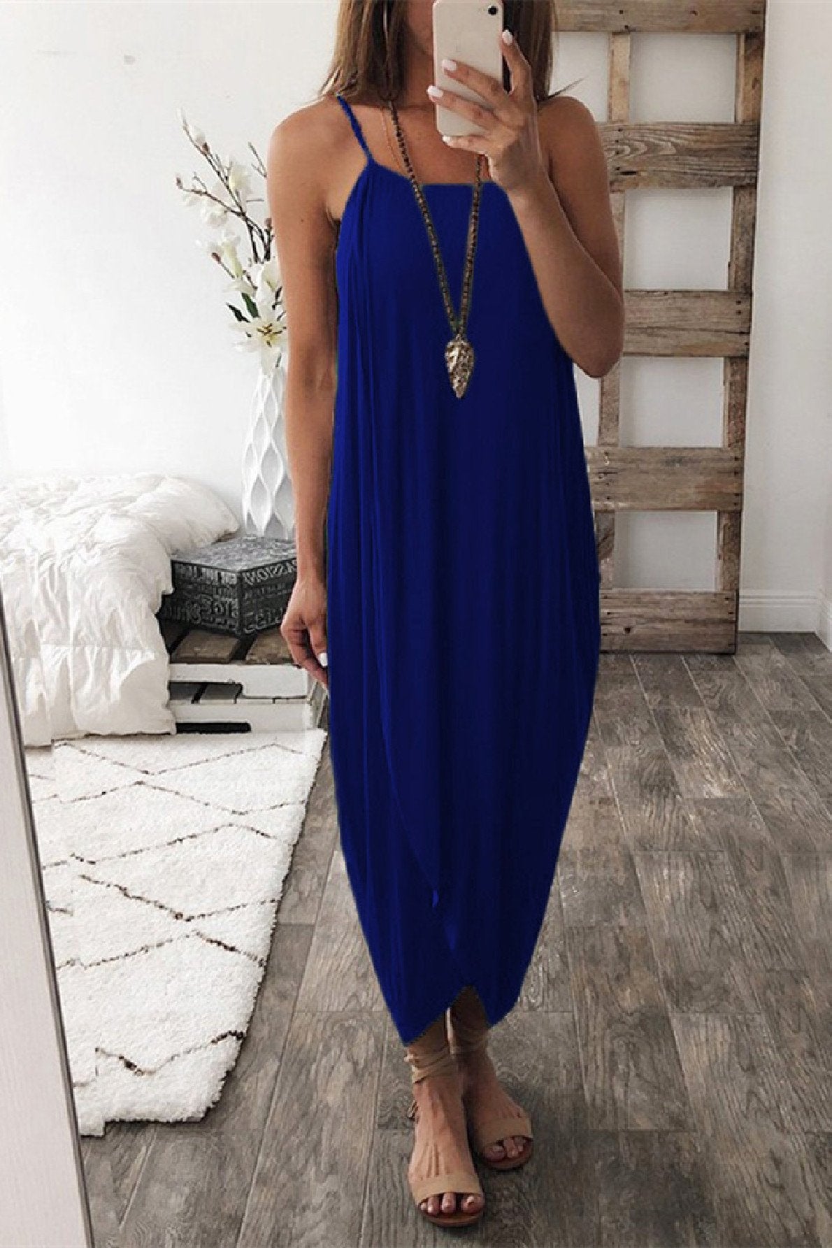 Stunncal Wrapped Split Solid Cami Beach Dress
