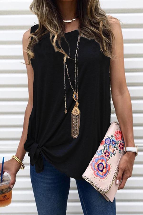 Stunncal Sleeveless Solid Color Round Collar Vest