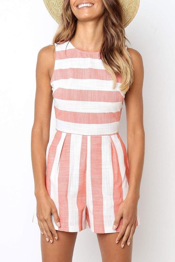 Stunncal Sleeveless Striped Romper(3 Colors)