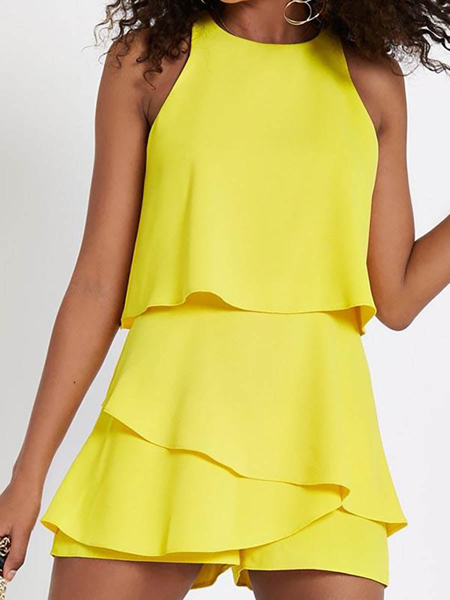 Stunncal O Neck Ruffle White Romper(4 colors)