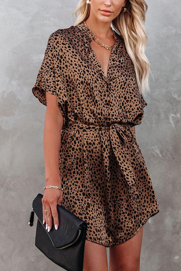 Stunncal Leopard Satin Tie Dress
