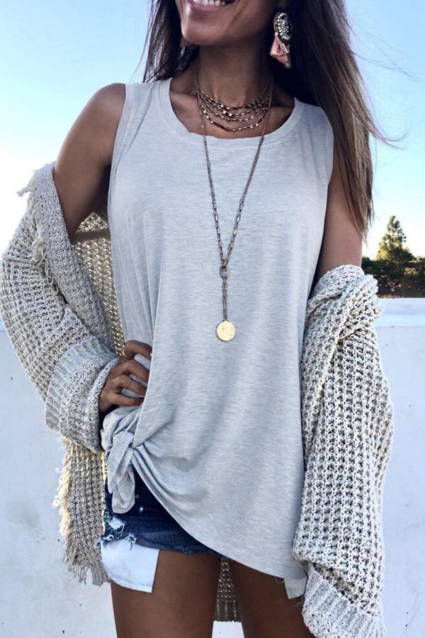 Stunncal Sleeveless Solid Color Round Collar Vest