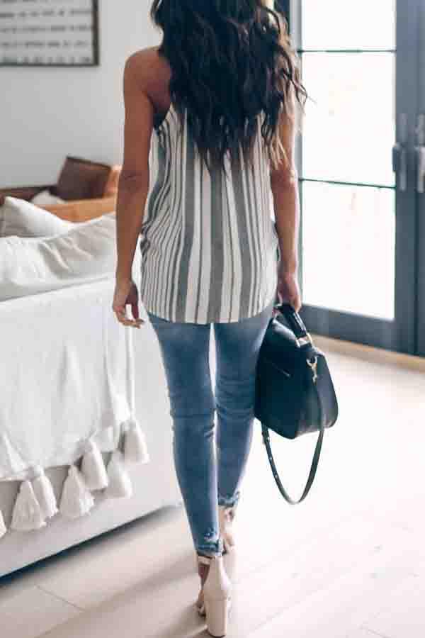 Stunncal Sleeveless Striped Spaghetti Strap Casual Wear Vest