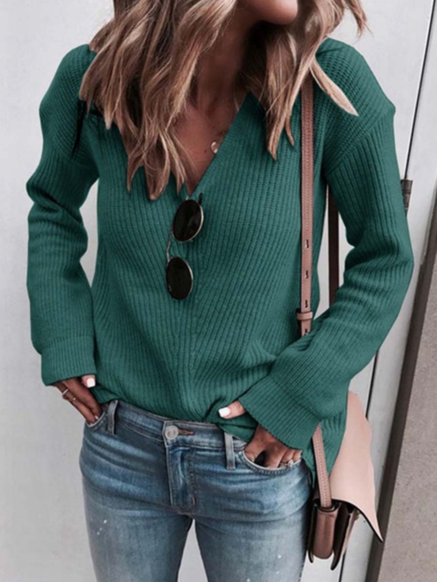 Stunncal Fashion V-Neck Knit Top (6 Colors)