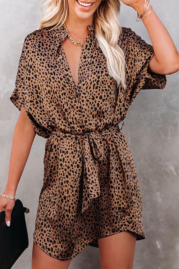 Stunncal Leopard Satin Tie Dress