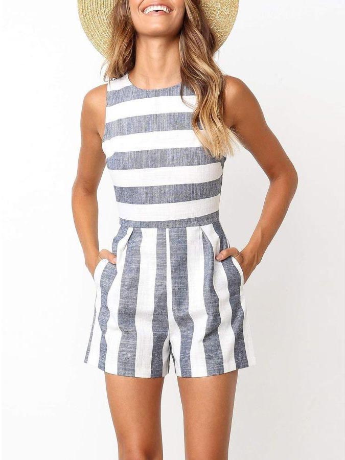 Stunncal Sleeveless Striped Romper(3 Colors)