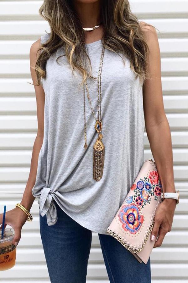 Stunncal Sleeveless Solid Color Round Collar Vest