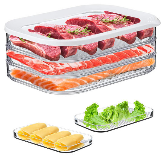 3-Layer Stackable Food Storage Container – Keep Meat, Cheese & Veggies Fresh & Organized