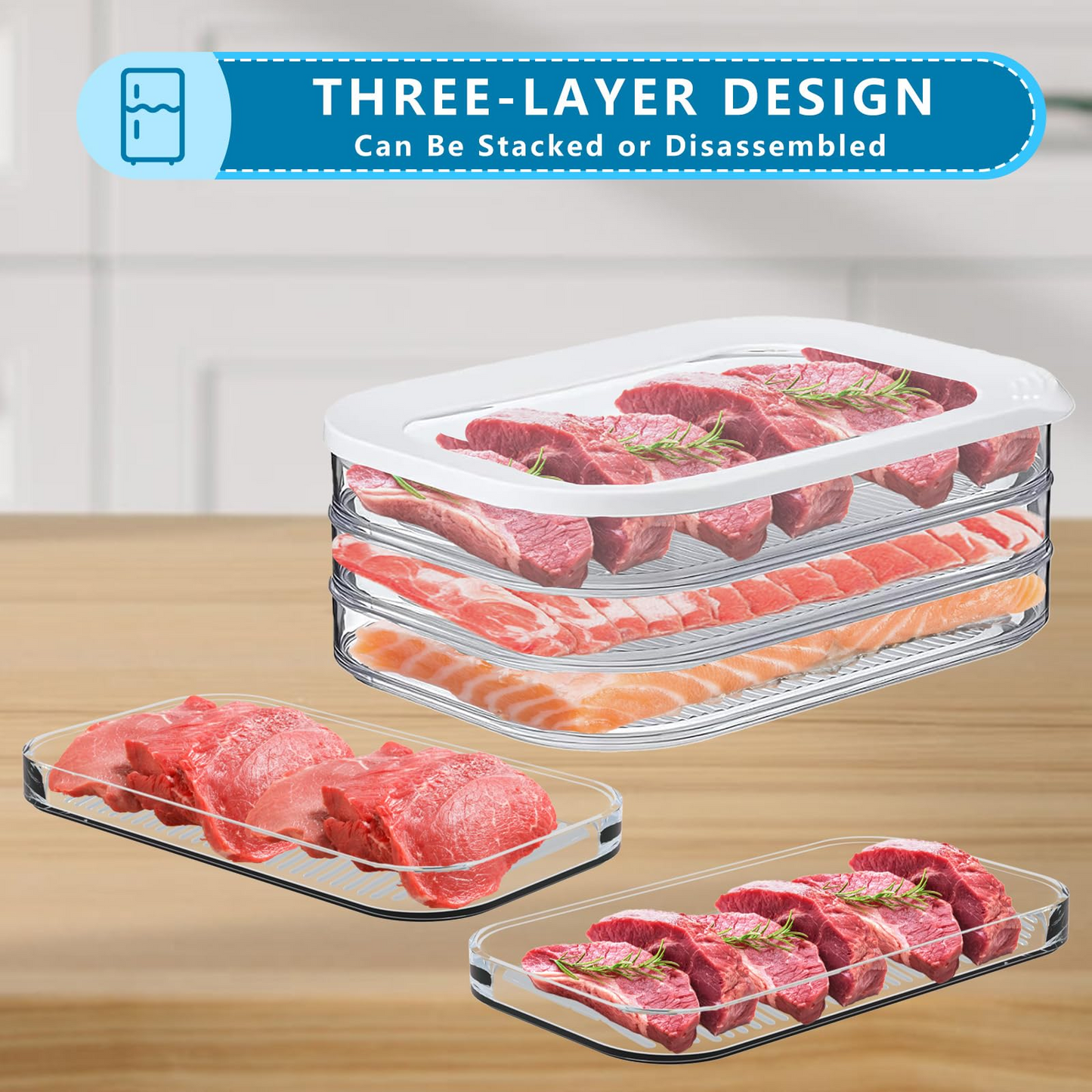3-Layer Stackable Food Storage Container – Keep Meat, Cheese & Veggies Fresh & Organized