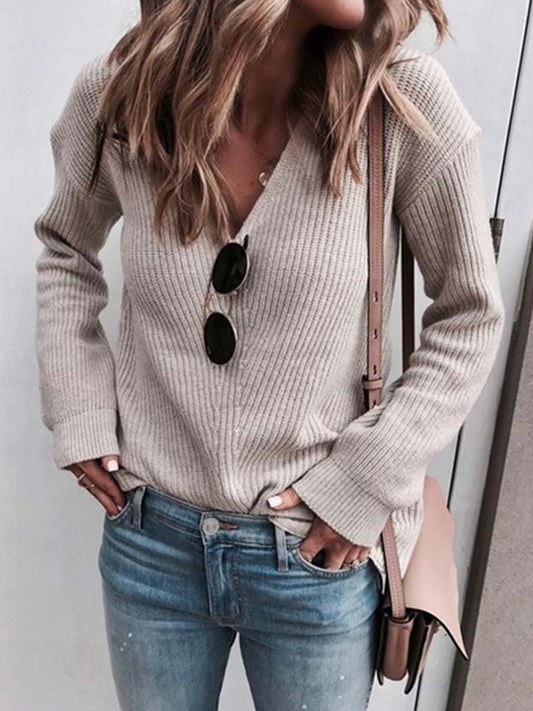 Stunncal Fashion V-Neck Knit Top （6 Colors）