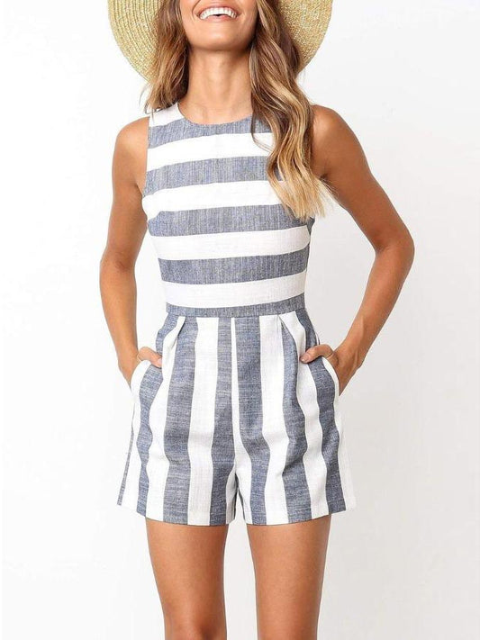 Stunncal Sleeveless Striped Romper(3 Colors)